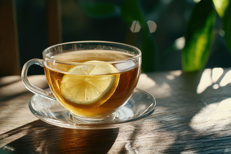 Refreshing lemon tea in a glass cupの素材