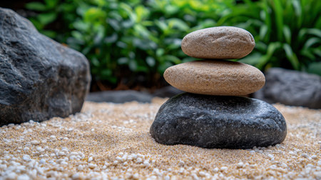 Stacked stones in a zen gardenの素材