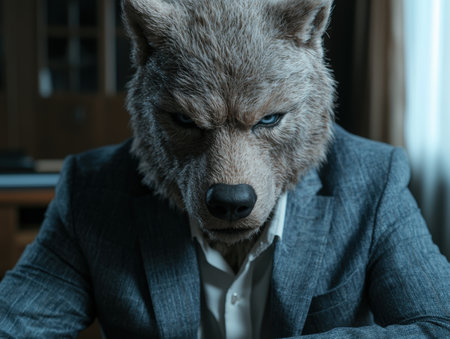 Serious wolf businessman in suitの素材