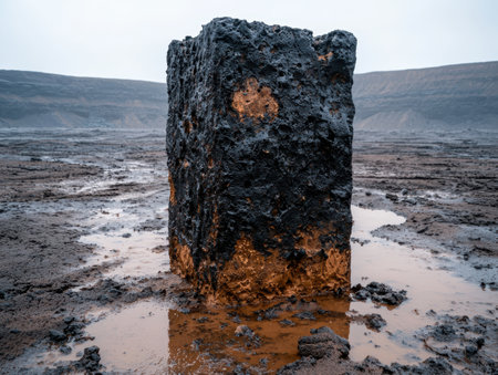 Rugged volcanic rock formation in coastal landscapeの素材