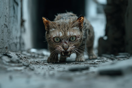 Fierce feline in dark alleyの素材