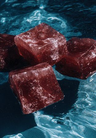 Glowing red rocks in crystal clear waterの素材