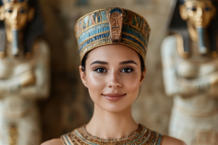 portrait of a woman wearing an ancient egyptian headdressの素材