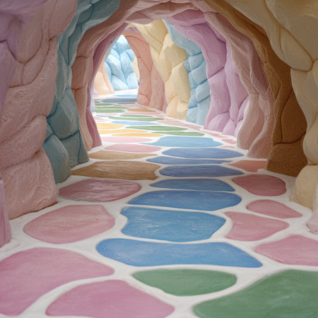Colorful cave interior with winding pathの素材