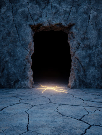 Mysterious cave entrance with glowing energyの素材