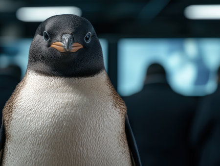 close-up portrait of a curious penguinの素材