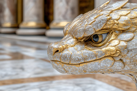Close-up of a golden dragon statueの素材