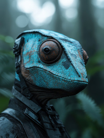 Close-up of a vibrant blue chameleonの素材