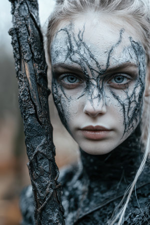 Mysterious forest spirit with intricate face makeupの素材