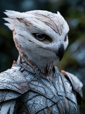 Close-up of a majestic owl with intricate feather detailsの素材