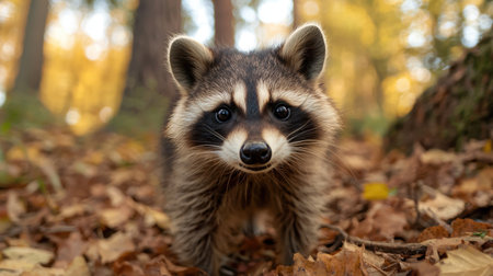 Curious raccoon in the forestの素材