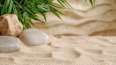 Peaceful zen garden with rocks and plantsの素材