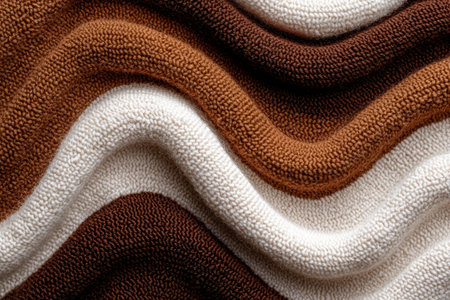 Cozy knitted blanket with warm brown and white colorsの素材
