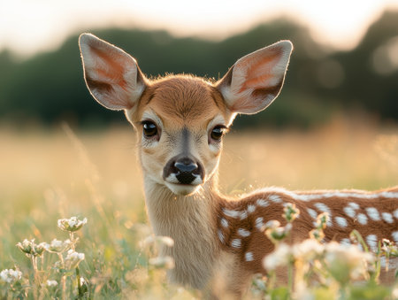 Curious deer in meadowの素材