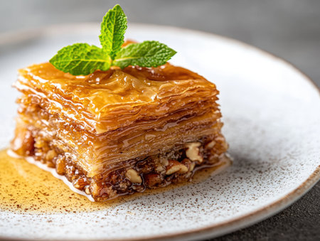 Delicious baklava pastry with honey and mintの素材