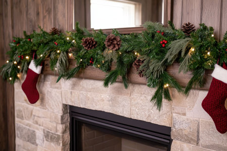 cozy christmas fireplace decorの素材