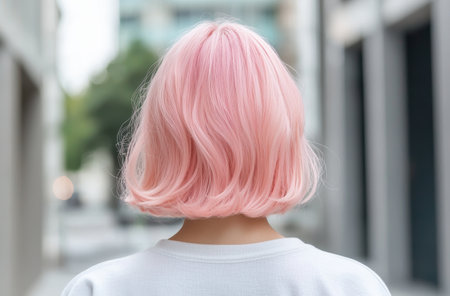 woman with vibrant pink hairの素材