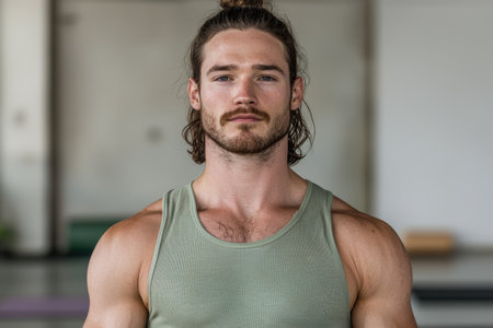 Handsome man with long hair and beardの素材