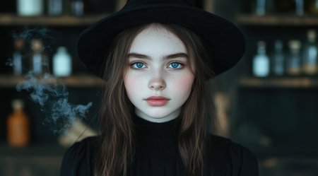 Mysterious woman in black hatの素材