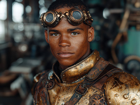 Rugged steampunk warrior with gogglesの素材