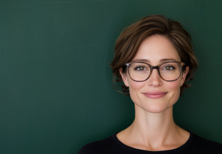 confident woman in glasses looking at cameraの素材