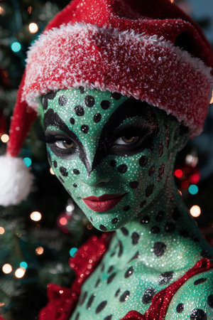 festive holiday character with green and red costumeの素材