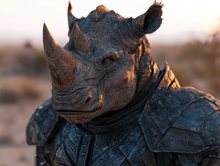 Fierce rhino warrior in the wildの素材