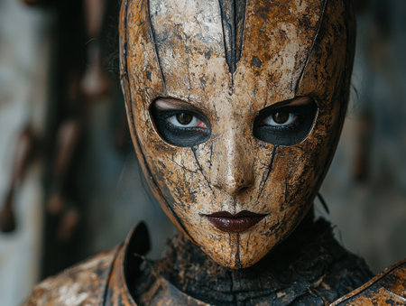 Mysterious Wooden Face with Intense Eyesの素材