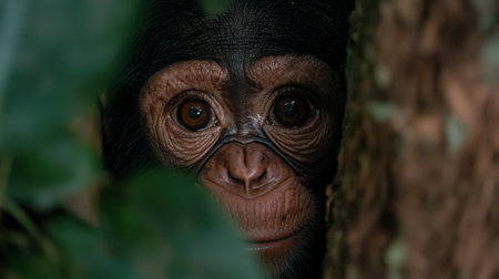 close-up portrait of a thoughtful primateの素材