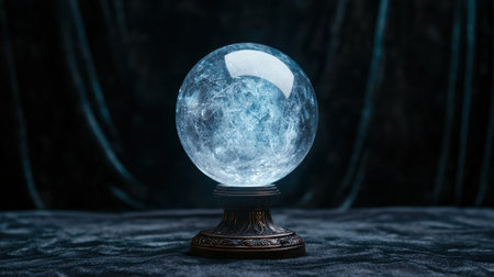 Glowing crystal ball on dark backgroundの素材