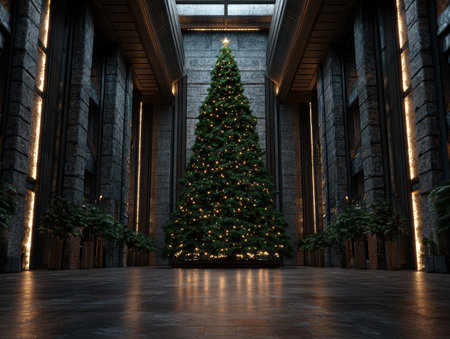 Majestic Christmas tree in grand hallの素材