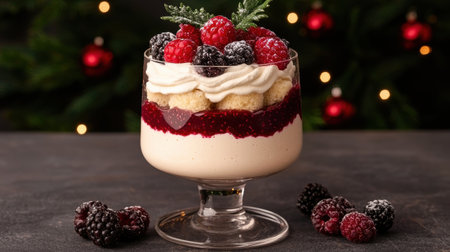 Festive berry dessert with whipped creamの素材