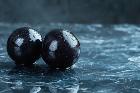 black spheres floating on waterの素材