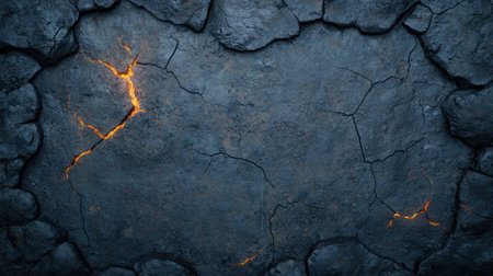 Glowing cracks in dark rocky surfaceの素材