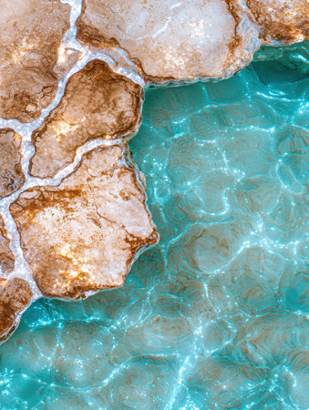 Vibrant turquoise water and natural rock formationsの素材