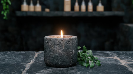 Burning candle in dark moody settingの素材