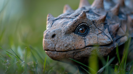 Close-up of a Horned Lizard in the Grassの素材