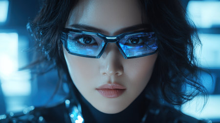 futuristic woman with high-tech glassesの素材