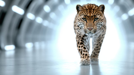 Majestic leopard prowling through the mistの素材