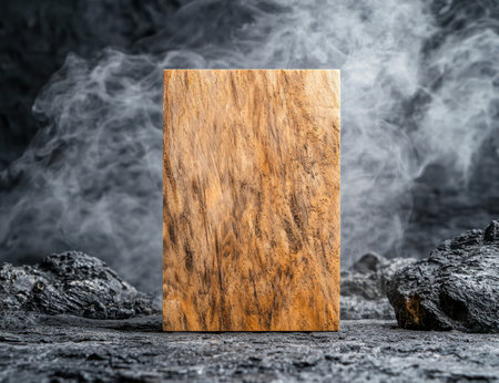 Wooden plank on smoky backgroundの素材