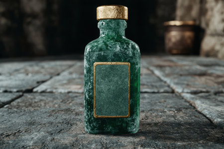 antique glass bottle with gold labelの素材