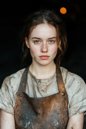 Portrait of a young woman with freckles and messy hairの素材