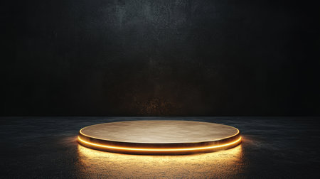 Glowing circular platform in dark environmentの素材
