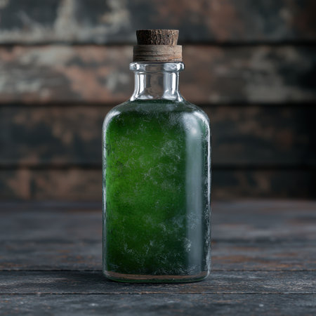 Mysterious green potion in glass bottleの素材
