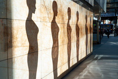 abstract human silhouettes on textured wallの素材