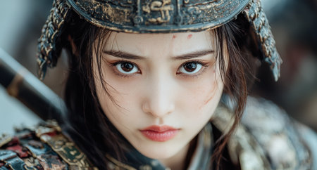 Mysterious asian woman with traditional headpieceの素材