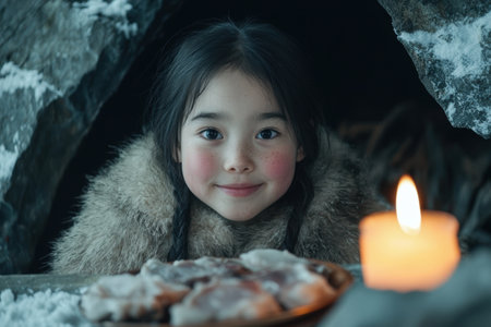 young girl in winter wonderlandの素材