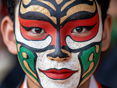Colorful tribal mask with intense eyesの素材