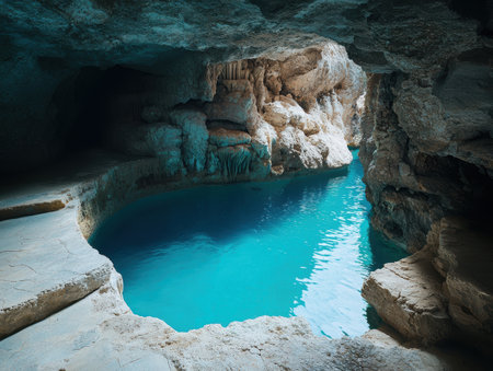 Stunning underground cave with turquoise waterの素材