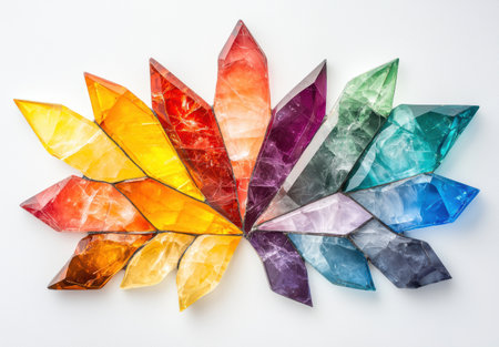 Colorful crystal quartz gemstones in a spectrum of huesの素材